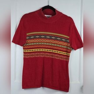 Talbots Red Knit Mock Neck Top M